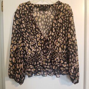 Asos Design sheer Long Sleeve Top With Elastic Waist And Sleeves  size 12